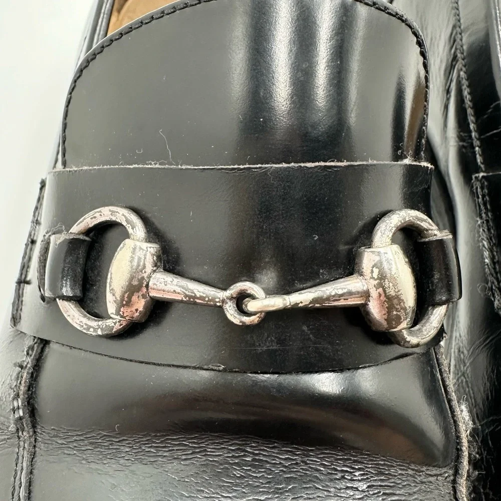 Gucci Horsebit Shiny Black Dress Loafers Shoes # 110-1362 Size 42 E - Picture 3 of 15